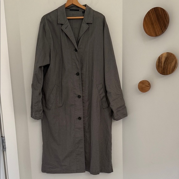 Uniqlo Gray Women's Lightweight Linen Minimalist Long Coat Size Medium - Picture 1 of 5
